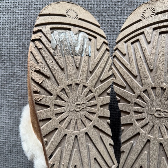 UGG Disquette Chestnut Suede Platform Slippers 9 Sheepskin Fur 1122550 Coquette - Picture 10 of 12